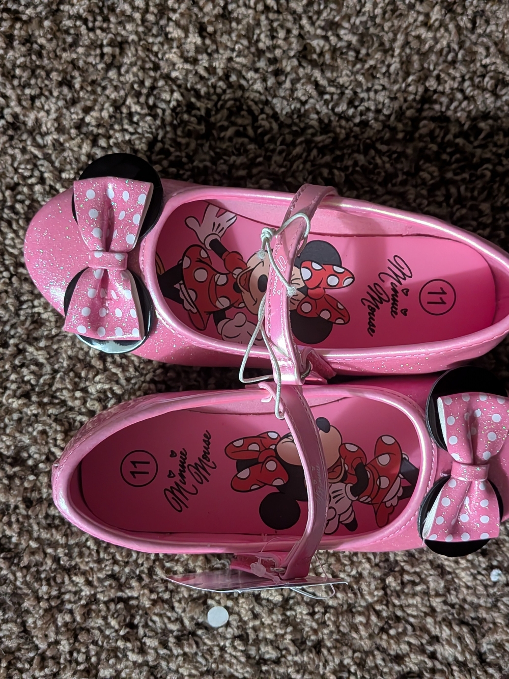 Disney Minnie Mouse Toddler Girls' Pink Glitter Mary Jane Flats - Size 11